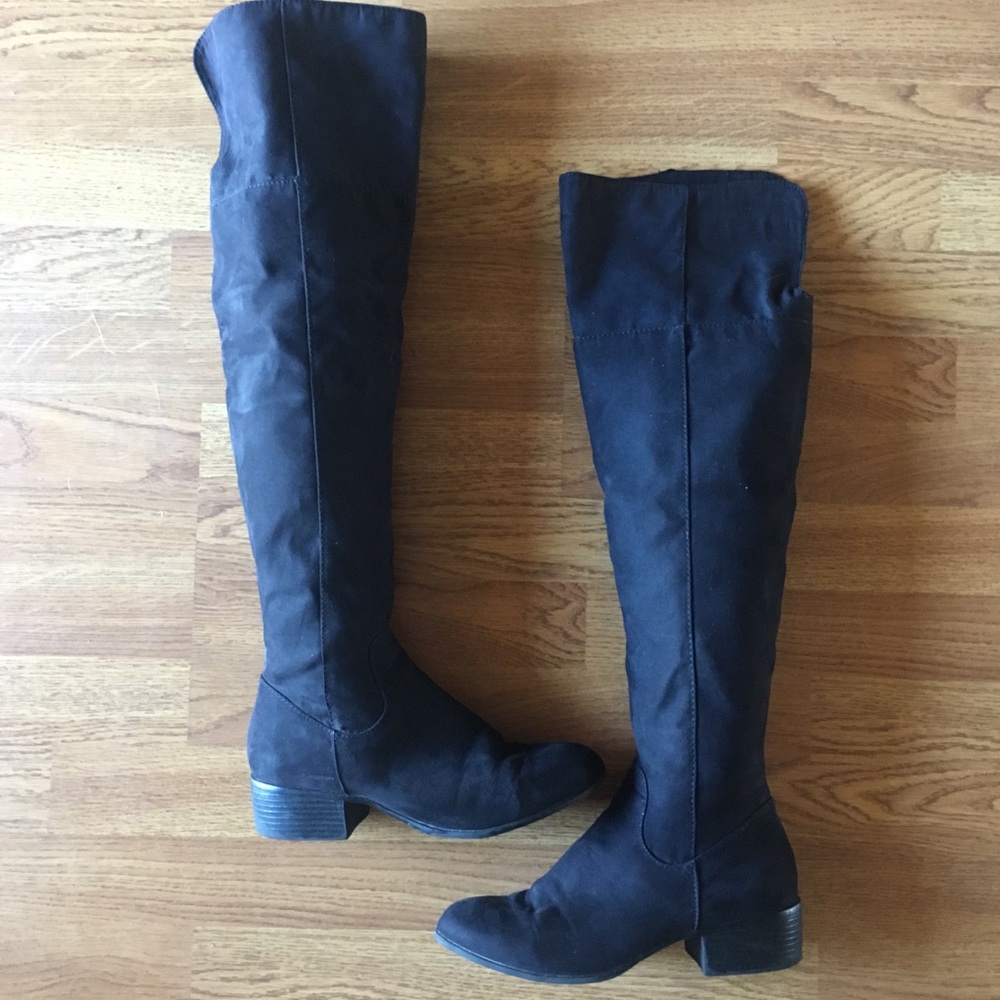 Knee high black suede boots